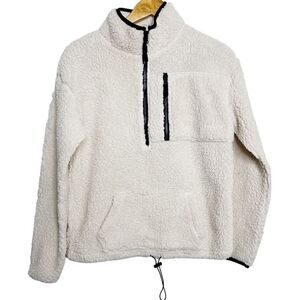 No Boundaries Sherpa Pullover Zip Jacket White and Black Size Large